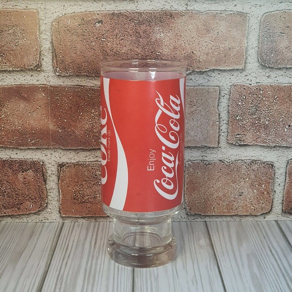 Vintage Enjoy Coke Coca-Cola Footed Pedestal Red White Tumbler Glass Cup 12 oz - Picture 5 of 7